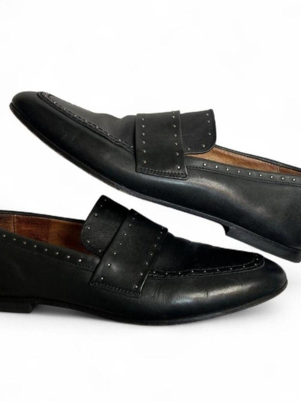 All Saints Studded Black Leather Women's Loafers